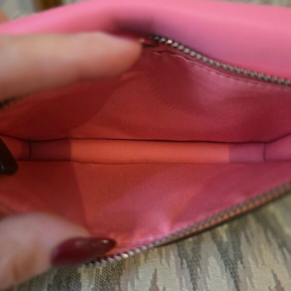Coach Pink and Brown Signature Fold Over Wallet / Wristlet